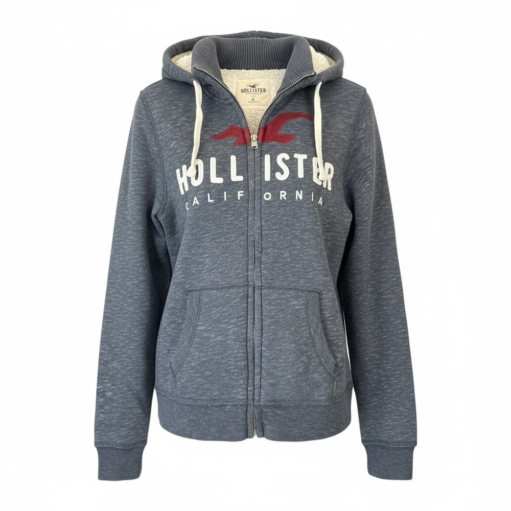Hollister California Sherpa Lined Zip Up Hoodie Gray Size Small